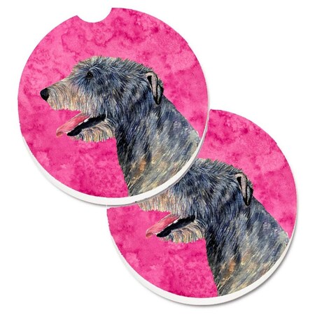 Carolines Treasures Pink Irish Wolfhound Set of 2 Cup Holder Car Coaster SS4782-PKCARC